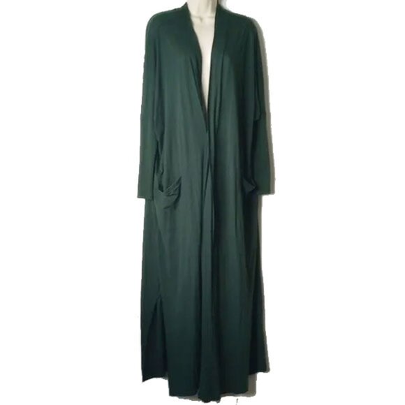 NWOT Lunya Organic Pima Cotton Knit Maxi Open Duster OS Forest Green - Picture 1 of 10